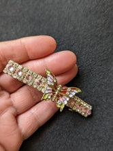 Load image into Gallery viewer, Vibrant Pink & Green Butterfly Barrettes, Barrettes for Butterfly Lovers, Rhinestone Barrettes