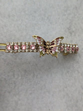 Load image into Gallery viewer, Vibrant Pink & Green Butterfly Barrettes, Barrettes for Butterfly Lovers, Rhinestone Barrettes
