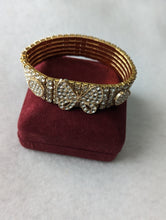 Load image into Gallery viewer, Gold Tone Crystal Bracelet, Butterfly Bracelet, Stretchy Bracelet, Sparkling Jewelry, Crystal Butterfly, Bling Bracelet, Glamorous Jewelry,