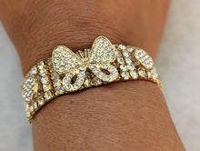 Load image into Gallery viewer, Gold Tone Crystal Bracelet, Butterfly Bracelet, Stretchy Bracelet, Sparkling Jewelry, Crystal Butterfly, Bling Bracelet, Glamorous Jewelry,