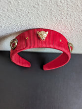 Load image into Gallery viewer, Red Beaded Gemstone Designer Headband, Solid Color Rhinestone Headband for Women, Gold-tone Leopard Headdress, Embellished Headbands,