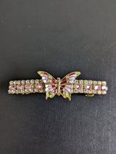 Load image into Gallery viewer, Vibrant Pink & Green Butterfly Barrettes, Barrettes for Butterfly Lovers, Rhinestone Barrettes