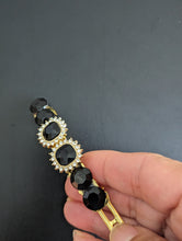 Load image into Gallery viewer, Sparkling 3 inch Black Rhinestone Barrette, Elegant Black Rhinestone Barrette, Black & Gold Rhinestone Hair Barrette for Women.