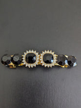 Load image into Gallery viewer, Sparkling 3 inch Black Rhinestone Barrette, Elegant Black Rhinestone Barrette, Black & Gold Rhinestone Hair Barrette for Women.