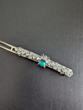 Load image into Gallery viewer, Aquamarine Bumble Bee Hair Barrette, Birthstone Gemstone, Silver Bumble Bee, Clear Rhinestone Barrette, Silver Hair Clips