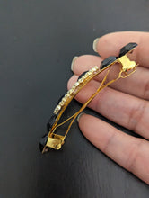 Load image into Gallery viewer, Sparkling 3 inch Black Rhinestone Barrette, Elegant Black Rhinestone Barrette, Black & Gold Rhinestone Hair Barrette for Women.