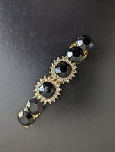 Load image into Gallery viewer, Sparkling 3 inch Black Rhinestone Barrette, Elegant Black Rhinestone Barrette, Black & Gold Rhinestone Hair Barrette for Women.