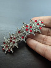 Load image into Gallery viewer, Silver Snowflake Barrettes for Her, Holiday Barrettes, Winter Barrettes, Snowflake Hair Accessories