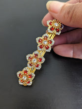 Load image into Gallery viewer, Red Flower Hair Barrette, Red Rhinestone Barrette, Crystal Rhinestone, Gold- Tone Barrettes for Her, Christmas Hair Jewelry