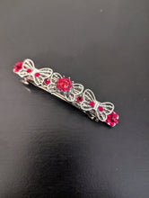 Load image into Gallery viewer, Stunning Silver Butterfly Barrette, Silver and Red gemstones Barrettes, Gift for Her, Silver Hair Clips