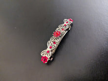 Load image into Gallery viewer, Stunning Silver Butterfly Barrette, Silver and Red gemstones Barrettes, Gift for Her, Silver Hair Clips