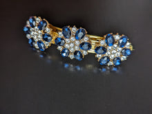 Load image into Gallery viewer, Stunning Navy Blue and Gold Rhinestone Barrette, Formal Navy Blue Hair Clip,