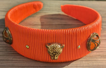Load image into Gallery viewer, Orange Wide Padded Designer Headband for women, Elegant Wide Woven Embellished Hairband