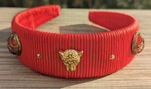 Load image into Gallery viewer, Red Beaded Gemstone Designer Headband, Solid Color Rhinestone Headband for Women, Gold-tone Leopard Headdress, Embellished Headbands,