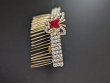 Load image into Gallery viewer, Gold-tone Red & Clear Butterfly Rhinestone Hair Comb for Her, Elegant Rhinestone Hair Accessories, Summer Hair Combs, Wedding Hair Jewelry