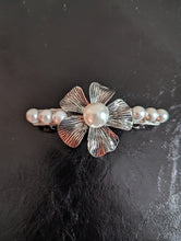 Load image into Gallery viewer, Handmade Silver & Pearl Flower Barrette for Any Occasion. Vintage Style Hair Accessories