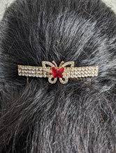Load image into Gallery viewer, Gold-tone Red & Clear Butterfly Rhinestone Hair Comb for Her, Elegant Rhinestone Hair Accessories, Summer Hair Combs, Wedding Hair Jewelry