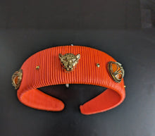 Load image into Gallery viewer, Orange Wide Padded Designer Headband for women, Elegant Wide Woven Embellished Hairband