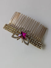 Load image into Gallery viewer, Gold-tone Pink & Clear Butterfly Rhinestone Hair Comb for Her, Elegant Rhinestone Hair Accessories, Summer Hair Combs, Wedding Hair Jewelry