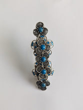 Load image into Gallery viewer, Silver and Teal Barrette, Blue Barrette for women, Metal Hair Clips, Vintage Hair Barrette, Antique Hair Clips, Women Barrettes