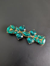 Load image into Gallery viewer, Lovely Emerald Green Rhinestone Hair Barrette for Any Occasion, Green & Gold Hair Clips for Women, Hair Accessories Gift for Her,