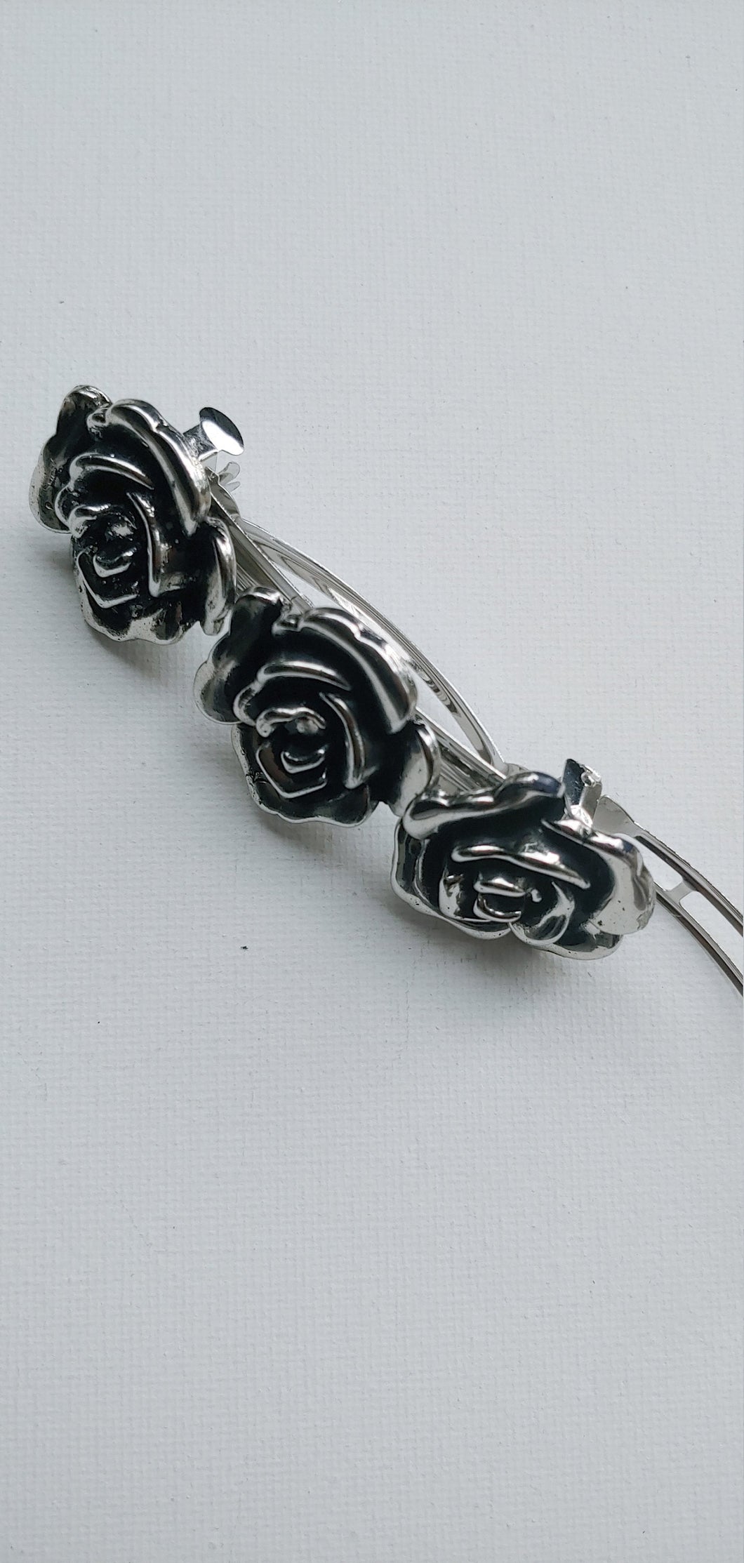 Silver Rose Barrette, Large Rose Barrette for Women, Statement Piece,