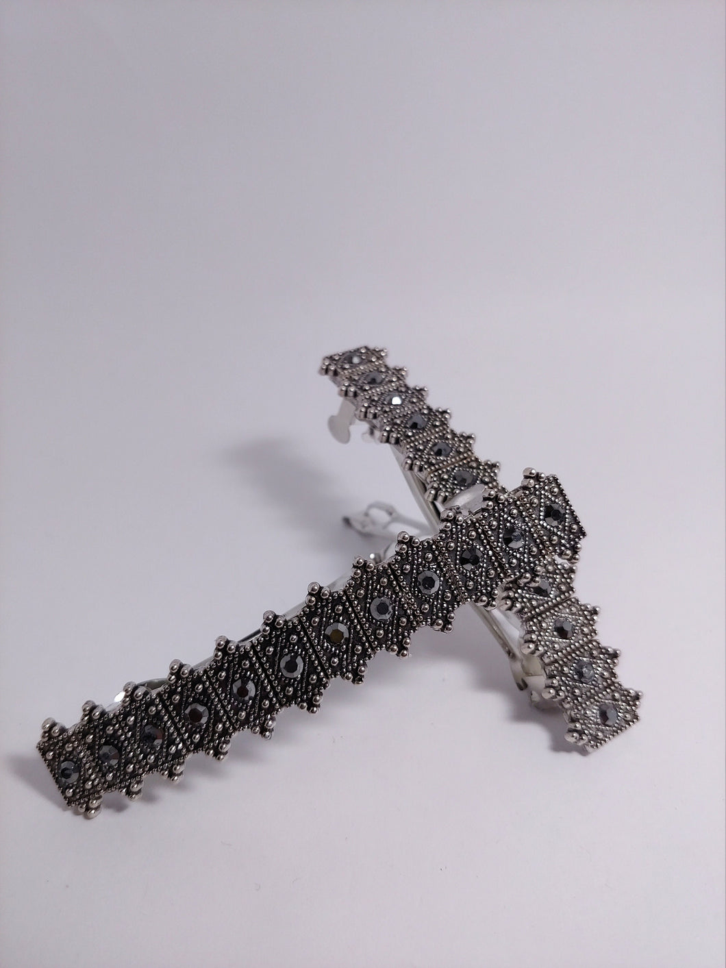 Black Onyx Hair Barrette, Silver Hair Barrettes, Vintage Style Barrette,