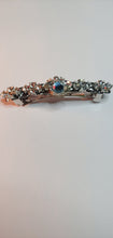 Load image into Gallery viewer, Aquamarine Bumble Bee Hair Barrette, Birthstone Gemstone, Silver Bumble Bee, Clear Rhinestone Barrette, Silver Hair Clips

