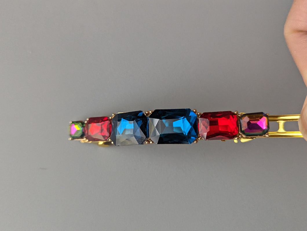Multicolor Rhinestone Barrettes, Gold tone Barrettes, Gift for Her, Mother's Day Gift