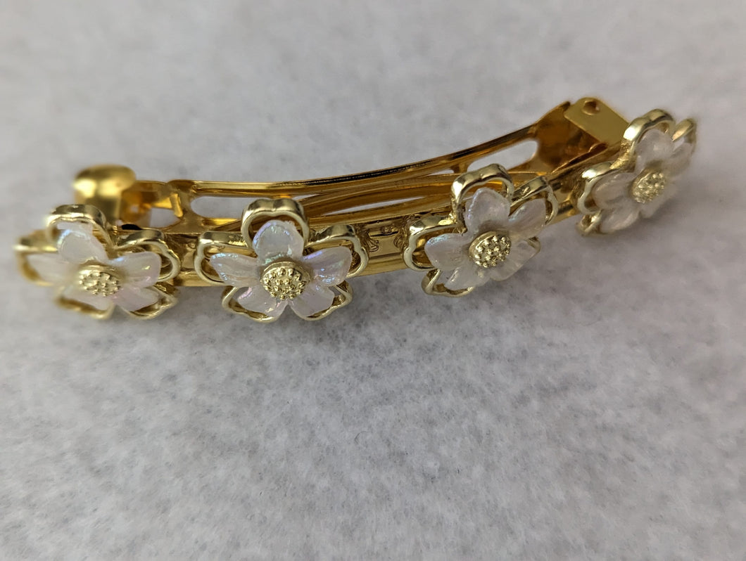 Gold & White Floral Hair Barrette , Gold-Tone Summer Hair Clips for Her, Spring Hair Accessories