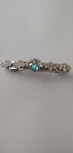 Load image into Gallery viewer, Aquamarine Bumble Bee Hair Barrette, Birthstone Gemstone, Silver Bumble Bee, Clear Rhinestone Barrette, Silver Hair Clips
