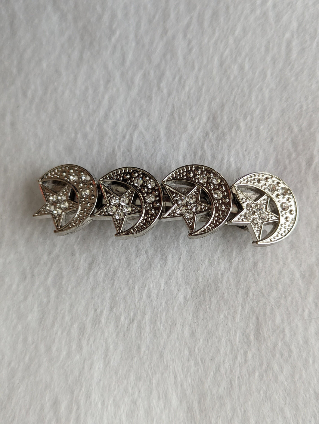 Silver Moon and Stars Barrette, Silver Crescent Barrette for her,