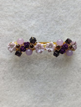 Load image into Gallery viewer, Purple and Gold Floral Barrette, Women Hair Accessories, Vintage  Lilac Flower Barrette, Purple Blossom Barrette with Gold Accents
