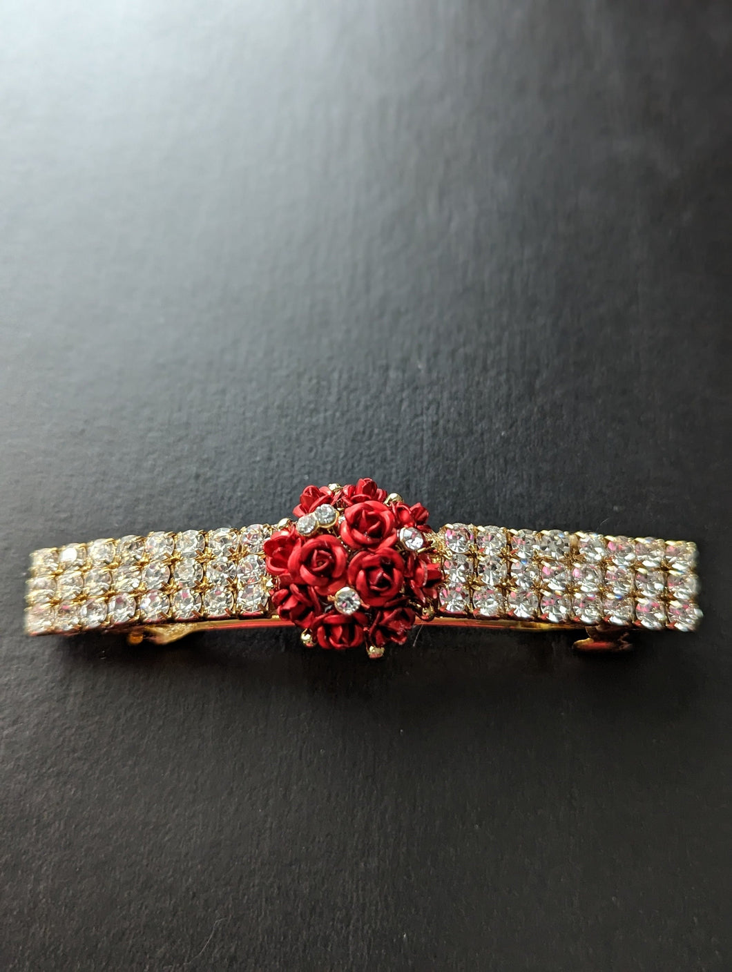 Red Rose  Hair Barrette for women , Crystal Rhinestone Barrettes, Flower Clips