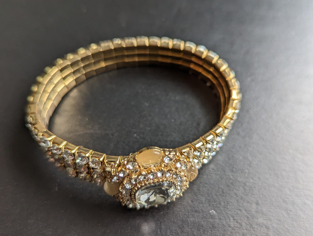 Sparkling Crystal Bracelet, OSFM Bracelet, Stretchy Gold Tone Bracelet, Gift for Her