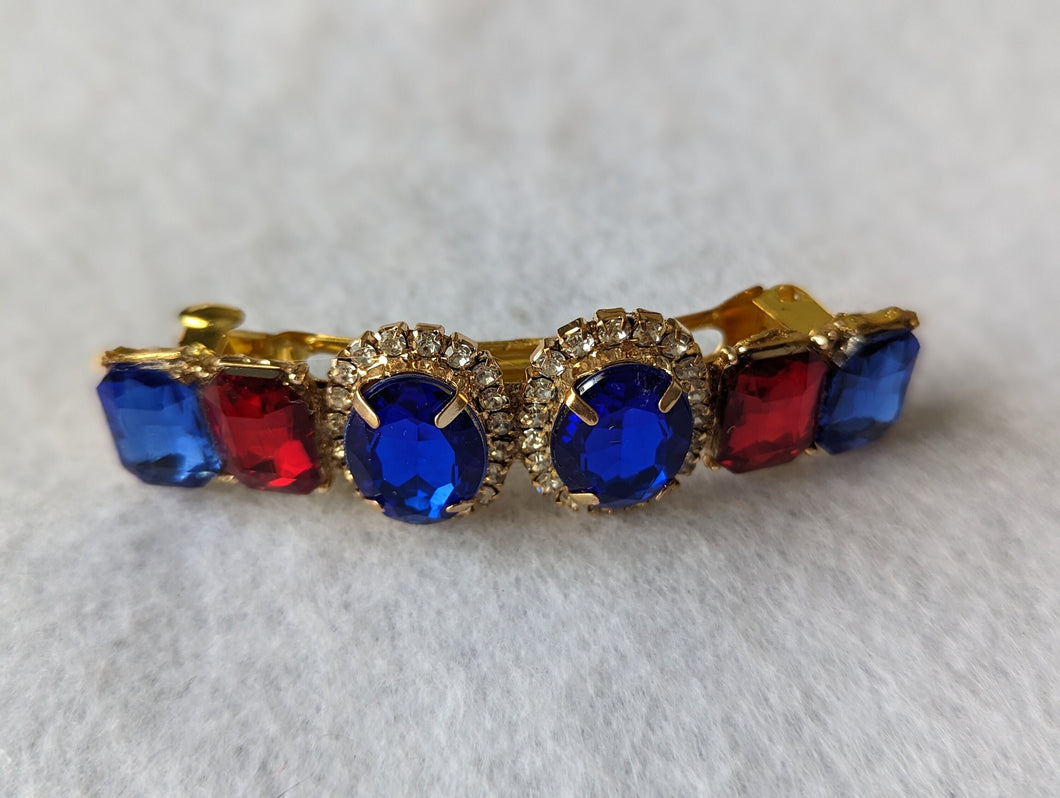 Sparkling Red and Blue Rhinestone Barrette, Red and Blue Rhinestone Hair Accessories, Vibrant Red and Blue Rhinestone Barrette