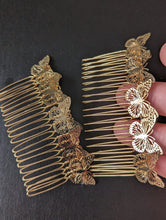 Load image into Gallery viewer, Gold Tone Butterflies Hair Comb, Large  Bridal Wedding Combs,
