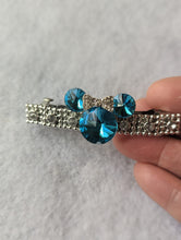 Load image into Gallery viewer, Crystal Mouse Ears Barrette Set for little Girls, Teal Rhinestone Barrettes, Blue Hair Clips for Children, Hair Accessories Gift for Her
