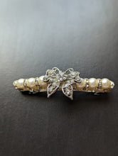 Load image into Gallery viewer, Silver Butterfly Barrette,  Butterfly,  Rhinestones Hair Clip, Beaded Hair Slide,  Pearl Clips, Bridal Accessories
