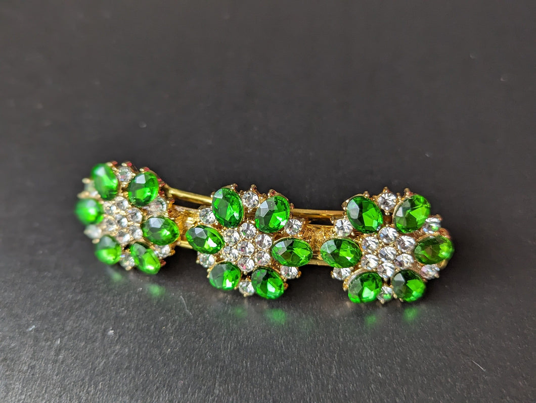 Stunning Emerald Green and Gold Rhinestone Barrette, Emerald Green and Gold Rhinestone Barrette, Emerald Green and Gold Hair Clip,