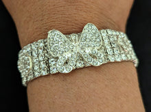 Load image into Gallery viewer, Silver Stretchy Bracelet, OSFA Silver Bracelet, Stretchy Bracelet, Sparkling Jewelry, Crystal Butterfly, Rhinestone Bracelet for Women
