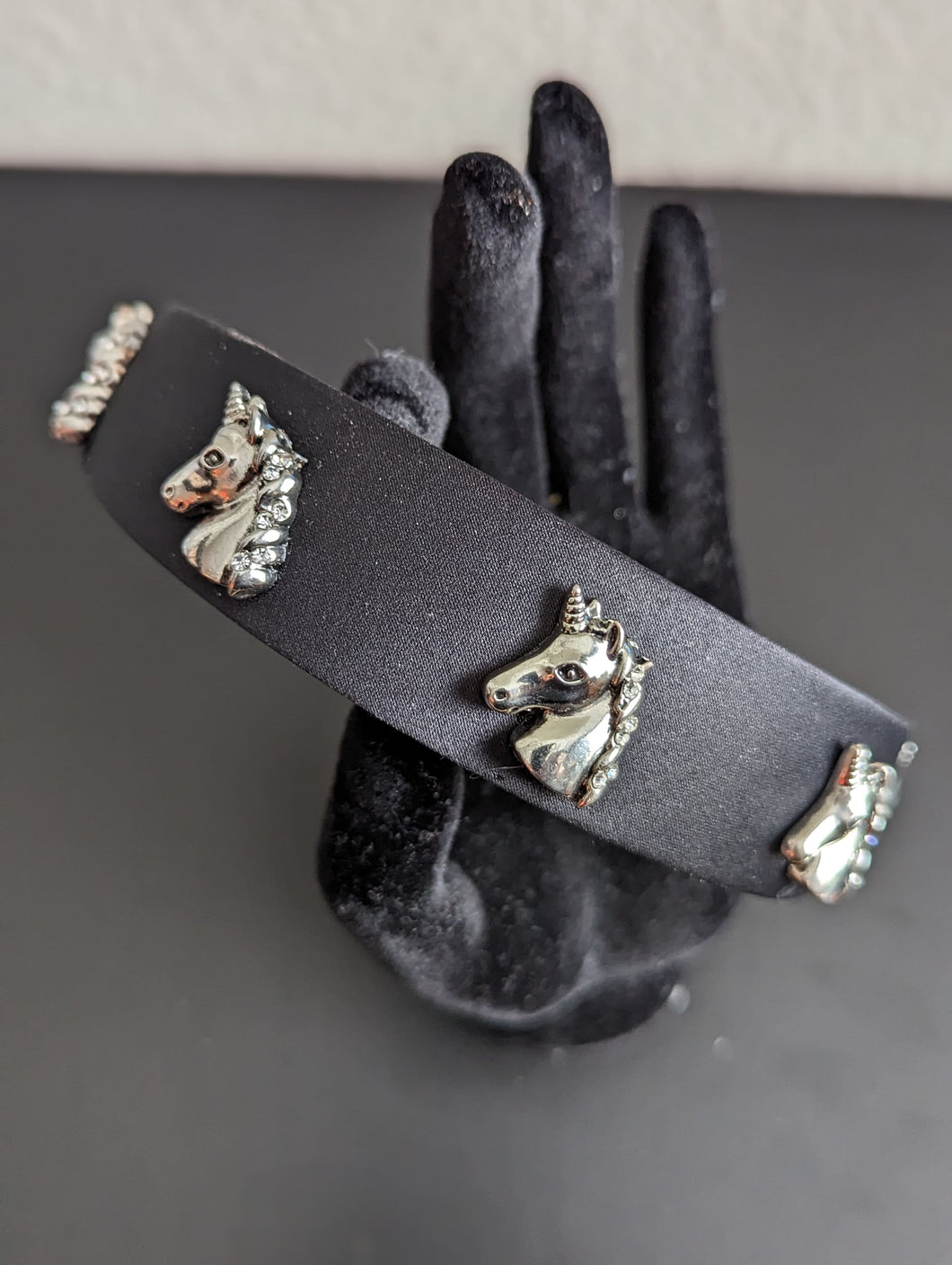 Silver Unicorn Headband, Silver & Black Satin Headband for Her, Unicorn Headwear, School Girl Headband, Special Occasion,  Satin Headdress