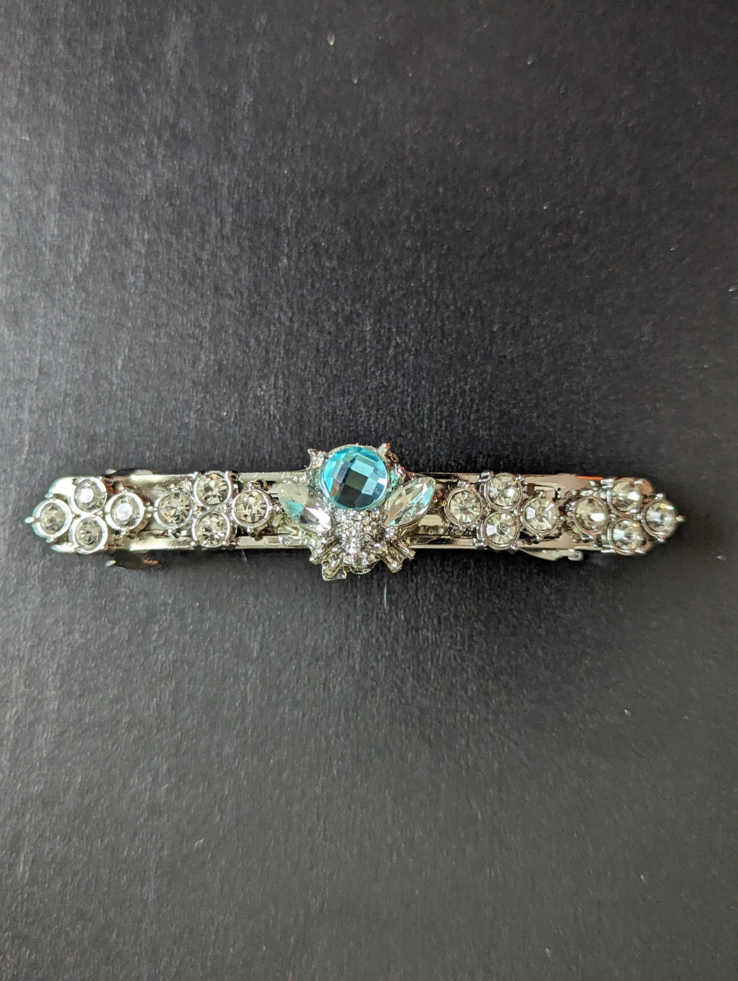 Aquamarine Bumble Bee Hair Barrette, Birthstone Gemstone, Silver Bumble Bee, Clear Rhinestone Barrette, Silver Hair Clips