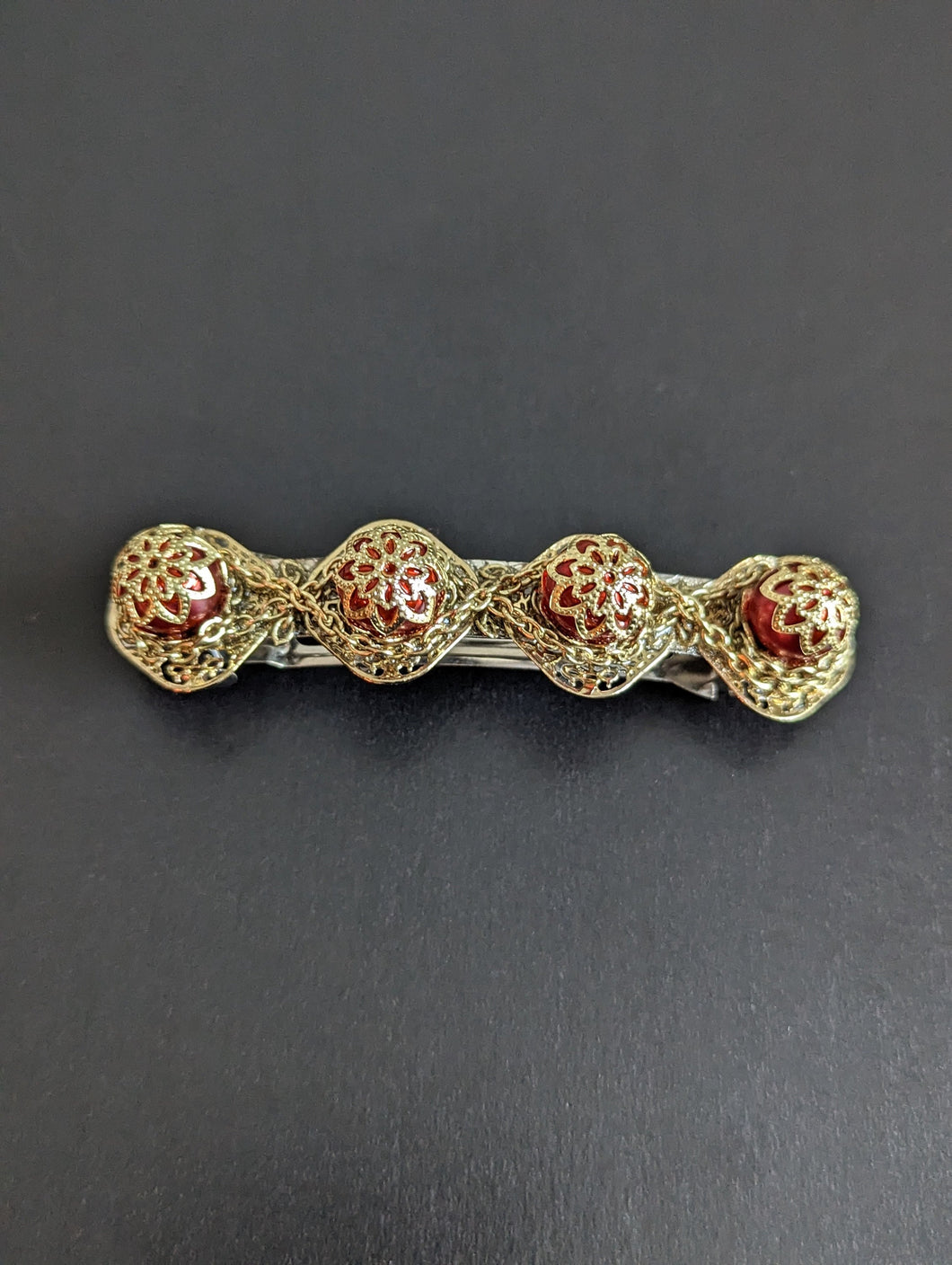 Burgundy & Gold Vintage Style Hair Barrette for Mature Women. Burgundy Beaded Hair Clip