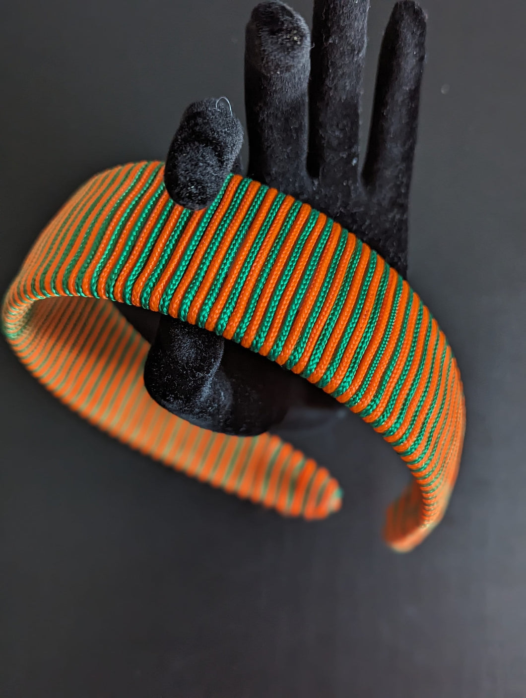 Casual Wide Woven Lightly Padded Orange & Green Headband, School Spirit Hairband For Her