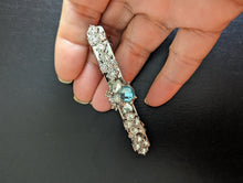 Load image into Gallery viewer, Aquamarine Bumble Bee Hair Barrette, Birthstone Gemstone, Silver Bumble Bee, Clear Rhinestone Barrette, Silver Hair Clips

