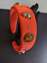 Load image into Gallery viewer, Orange Wide Padded Designer Headband for women, Elegant Wide Woven Embellished Hairband
