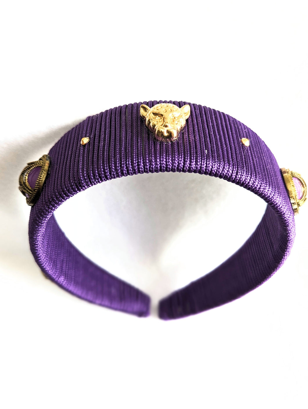 Wide Designer Headband for Her, Trendy Hairband, Elegant Embellished Headbands,  Purple Headdress, Woven Hair Accessories,