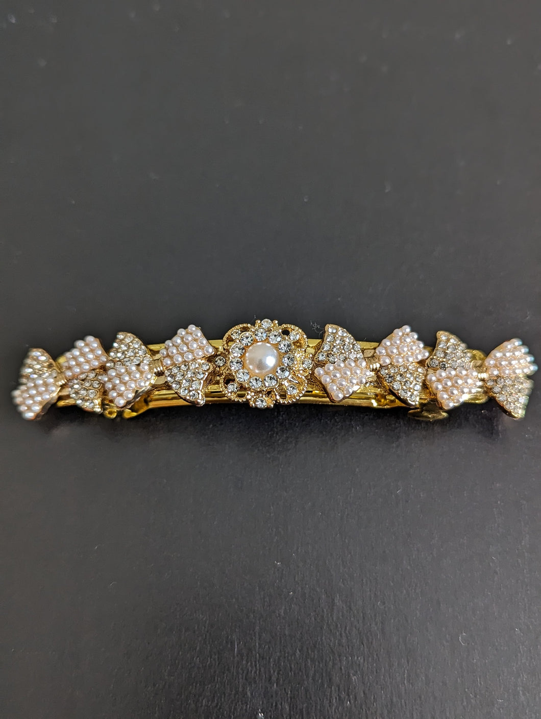 Pearl & Gold Hair Barrette for Mature Women, Beaded Rhinestone Barrettes, Wedding Hair Accessories