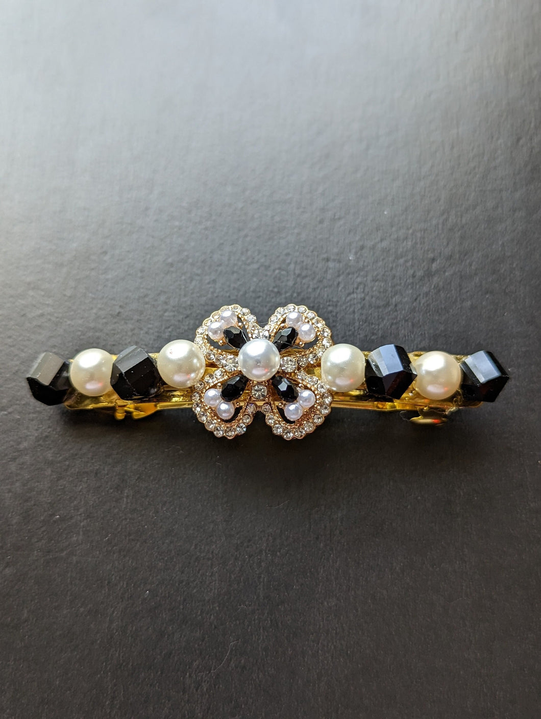 Vintage Style Barrette , Black and Pearl Barrettes for women, Retro Beaded Hair Barrettes, Gift for Mature Women